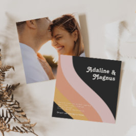 Modern Retro Rainbow Dark Square Photo Wedding Kaart