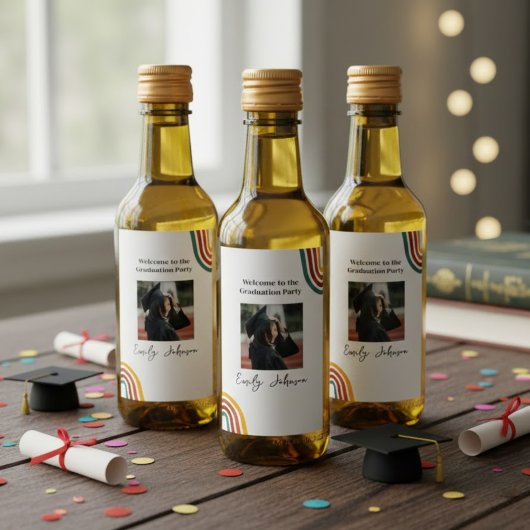 Modern Retro Rainbow Graduation Wine Bottle Label Wijn Etiket