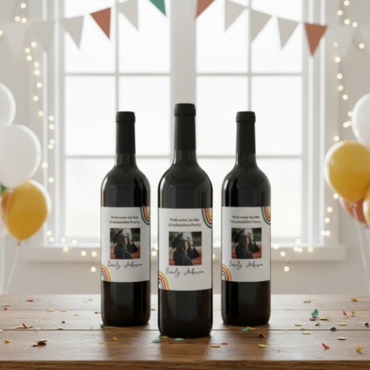 Modern Retro Rainbow Graduation Wine Bottle Label Wijn Etiket