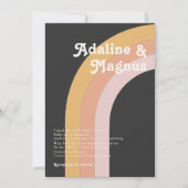 Modern Retro Rainbow Monogram Foto donker huwelijk Kaart (Voorkant)