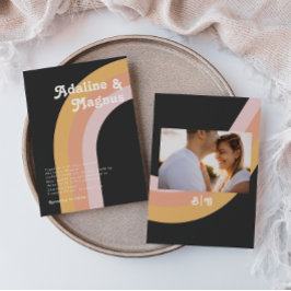 Modern Retro Rainbow Monogram Foto donker huwelijk Kaart