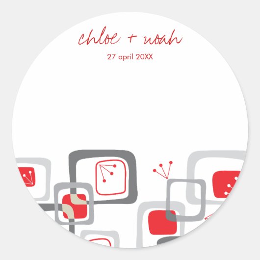 Modern Retro Red Cherry Squares Wedding Sticker (Voorkant)