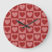 Modern Retro Red en Roze minimalistisch hartpatroo Grote Klok (Voorkant)