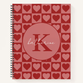 Modern Retro Red en Roze minimalistisch hartpatroo Notitieboek