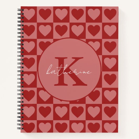 Modern Retro Red en Roze minimalistisch hartpatroo Notitieboek (Voorkant)