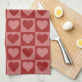 Modern Retro Red en Roze minimalistisch hartpatroo Theedoek