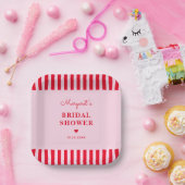 Modern Retro Roze & Rode Strepen Vrijgezellenfeest Papieren Bordje (Feest)