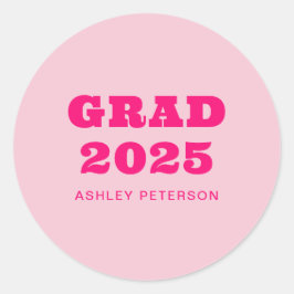 Modern Retro Roze Vetgedrukte Typografie Afstudere Ronde Sticker