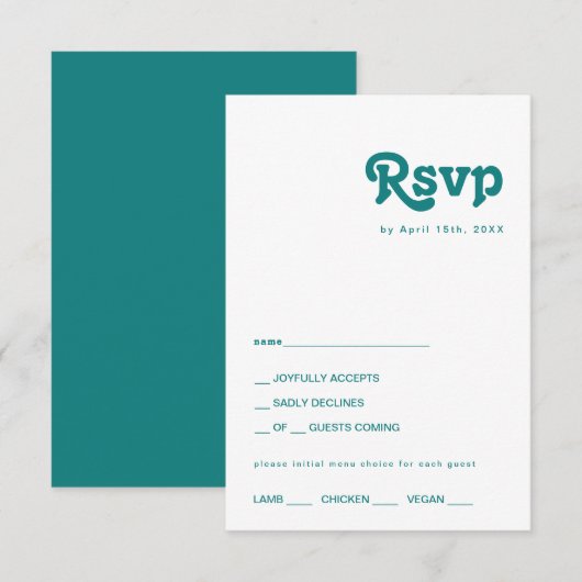 Modern Retro | RSVP-kaart voor Blauwgroen menukeuz RSVP Kaartje (Voorkant / Achterkant)