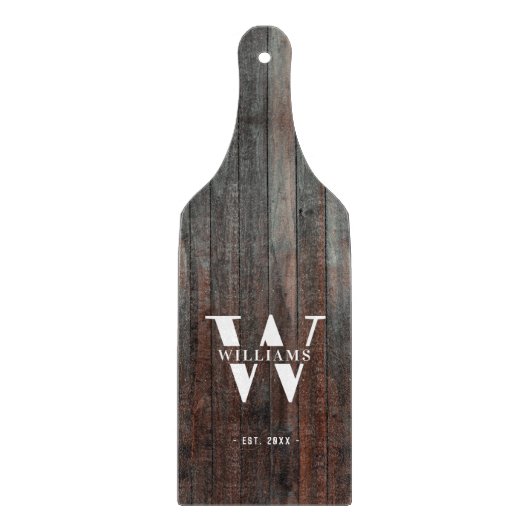Modern Retro Rustic Monogram Dark Wood Snijplank (Voorkant)