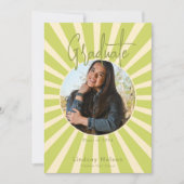 Modern Retro Sage Green Sunburst Photo Afstuderen Kaart (Voorkant)