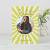 Modern Retro Sage Green Sunburst Photo Afstuderen Kaart (Staand voorkant)