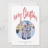 Modern Retro Script Familie Foto Kerstmis Feestdagenkaart (Voorkant)