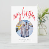Modern Retro Script Familie Foto Kerstmis Feestdagenkaart (Staand voorkant)