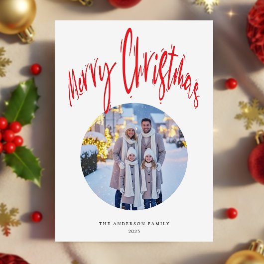 Modern Retro Script Familie Foto Kerstmis Feestdagenkaart