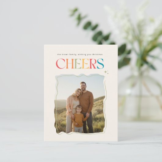 Modern Retro Script Family Photo Christmas Feestdagenkaart (Staand voorkant)