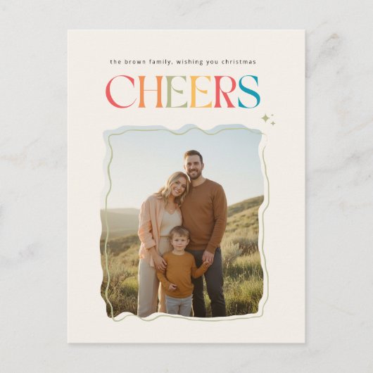 Modern Retro Script Family Photo Christmas Feestdagenkaart (Voorkant)