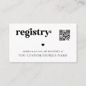 Modern Retro Script Heart QR Code Gift Registry Informatiekaartje (Voorkant)