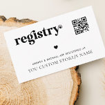 Modern Retro Script Heart QR Code Gift Registry Informatiekaartje<br><div class="desc">Deze elegante registerkaart zou een prachtige aanvulling op uw bruiloft benodigdheden maken! Voeg eenvoudig uw eigen informatie toe door op de optie "personaliseren" te klikken.</div>