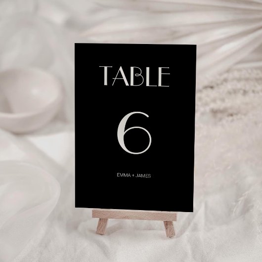 Modern Retro Solid Black Trouwtafel Nummer Kaart
