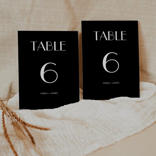 Modern Retro Solid Black Trouwtafel Nummer Kaart
