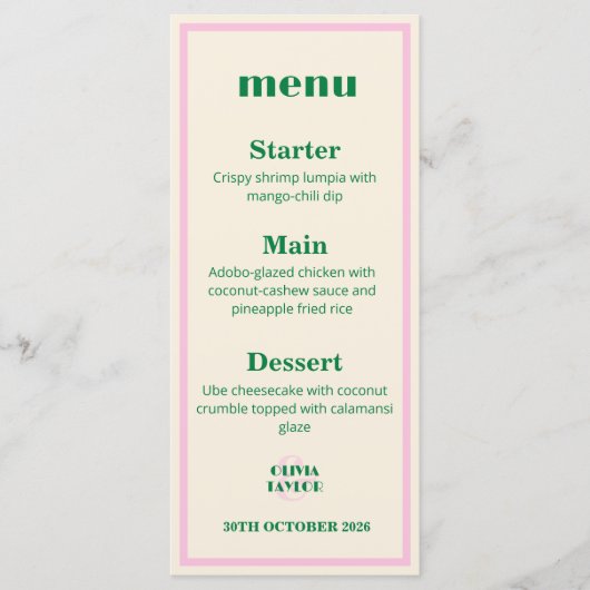 Modern Retro Striped  Wedding Information  Menu (Voorkant)