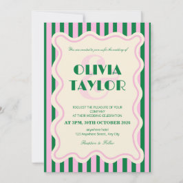 Modern Retro Striped Wedding Invitation Kaart