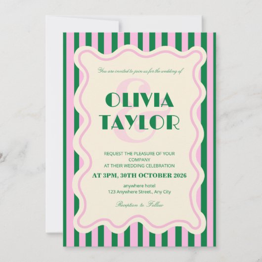 Modern Retro Striped Wedding Invitation Kaart (Voorkant)