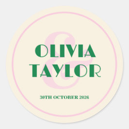 Modern Retro Striped Wedding Invitation Ronde Sticker