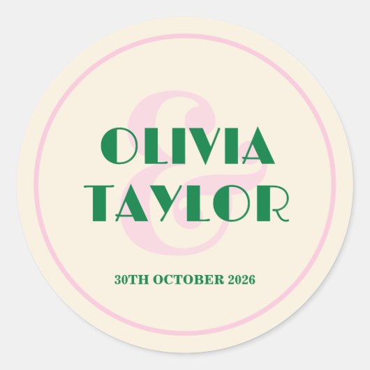 Modern Retro Striped Wedding Invitation Ronde Sticker (Voorkant)