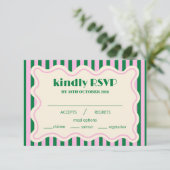 Modern Retro Striped Wedding RSVP Card (Staand voorkant)