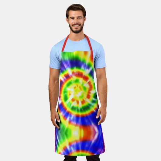 Modern Retro Stropdas geverfd Rood Groen Geel Schort (Gedragen)