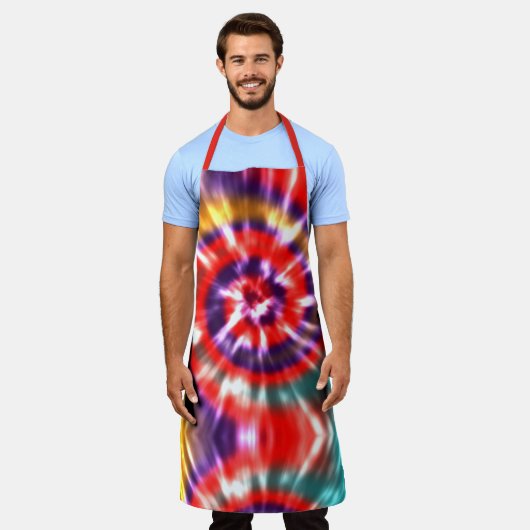 Modern Retro Stropdas geverfd rood turquoise geel Schort (Gedragen)