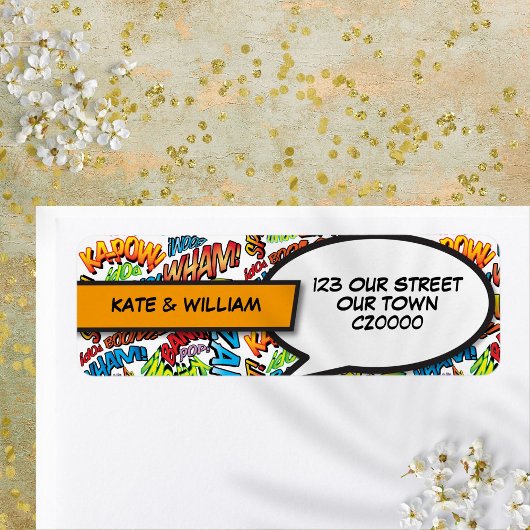 Modern Retro Superheld Comic Book Return Address Etiket