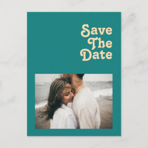 Modern Retro   Teal Foto Save The Date Uitnodiging Briefkaart