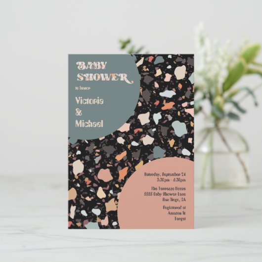 Modern Retro Terrazzo Baby shower Kaart (Staand voorkant)