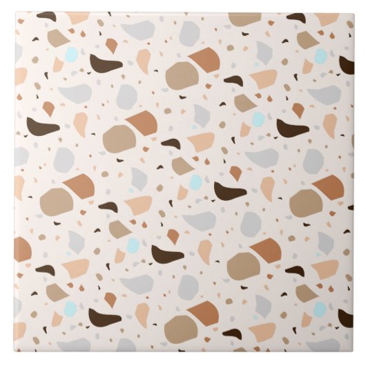 Modern Retro Terrazzo Stone Blue Brown Mix Pattern Tegeltje (Voorkant)