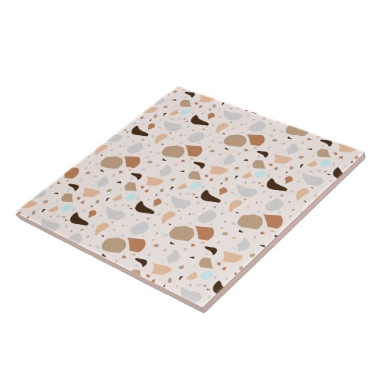 Modern Retro Terrazzo Stone Blue Brown Mix Pattern Tegeltje (Zijkant)