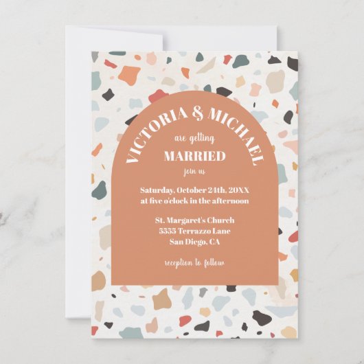 Modern Retro Terrazzo Wedding Arch Uitnodiging (Voorkant)