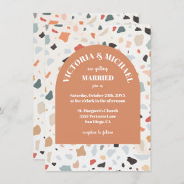 Modern Retro Terrazzo Wedding Arch Uitnodiging