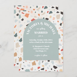 Modern Retro Terrazzo Wedding Arch Uitnodiging