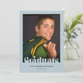 Modern Retro Text Blue Afstuderen Kaart (Staand voorkant)