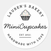 Modern Retro Thuisbakkerslogo Thuisgemaakte Cupcak Ronde Sticker (Voorkant)