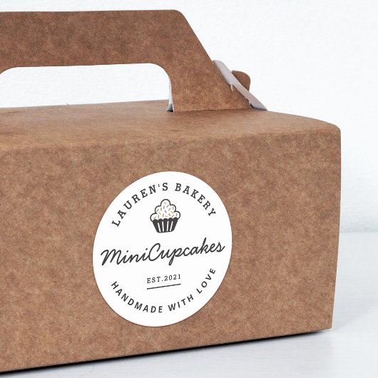Modern Retro Thuisbakkerslogo Thuisgemaakte Cupcak Ronde Sticker
