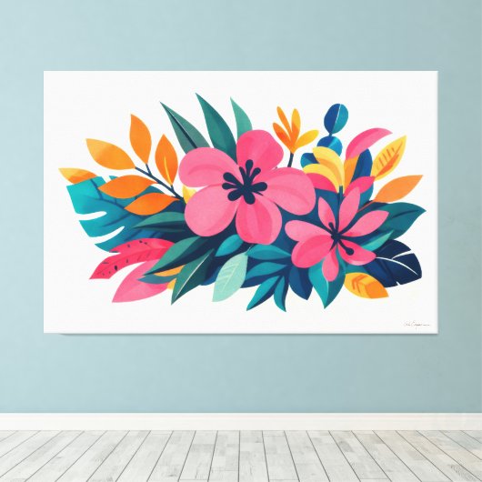 Modern retro tropical flora 01 canvas afdruk (Insitu (Houten vloer))