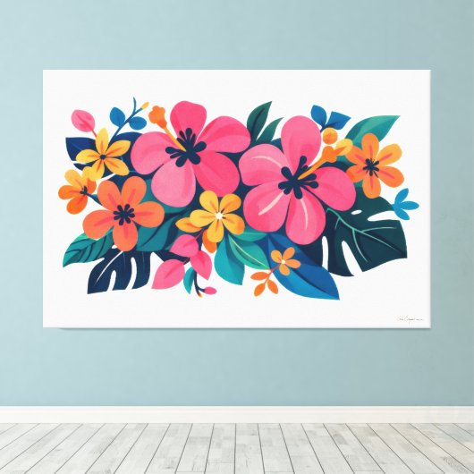 Modern retro tropical flora 02 canvas afdruk (Insitu (Houten vloer))