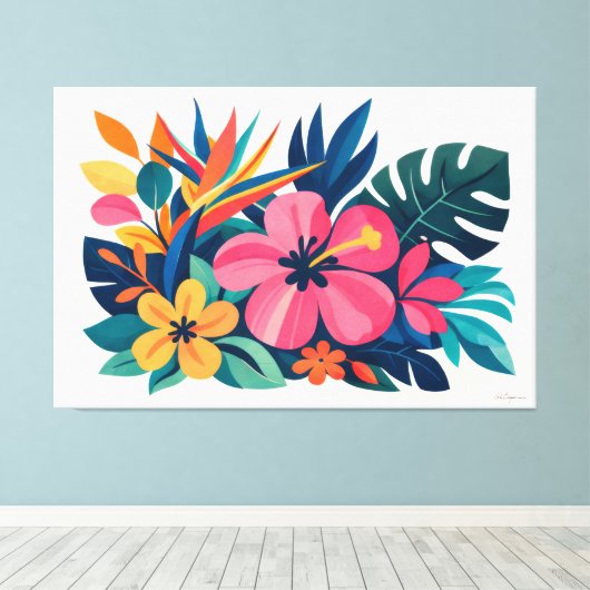 Modern retro tropical flora 03 canvas afdruk (Insitu (Houten vloer))