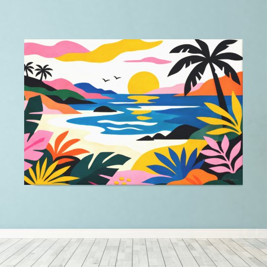 Modern retro tropical landscape 02 canvas afdruk (Insitu (Houten vloer))