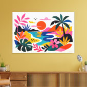 Modern retro tropical landscape canvas afdruk (Insitu (Woonkamer))