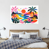 Modern retro tropical landscape canvas afdruk (Insitu (Slaapkamer))